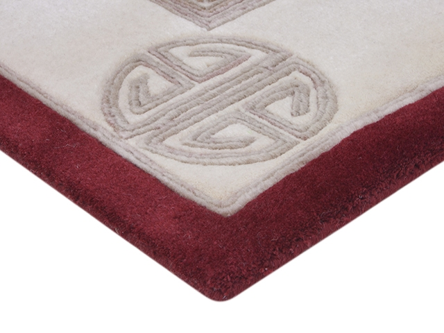 Indian Superwashed  Rug - Red - Indian Fu Shou design Rug ISW105