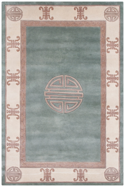 Indian Superwashed Rug - Green - Indian Fu Shou design Rug ISW106