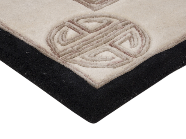 Indian Superwashed  Rug - Black - Indian Fu Shou design Rug ISW107