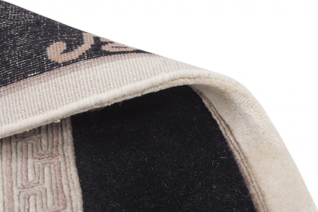Indian Superwashed  Rug - Cream & Black - Indian Fu Shou design Rug ISW108
