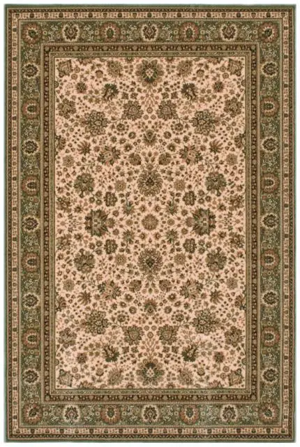 Kashmir woven rug - Cream & Green - Machine woven rug with Traditional design