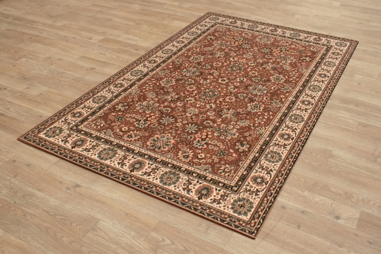 Kashmir woven rug - Orange - Machine woven rug with Traditional design
