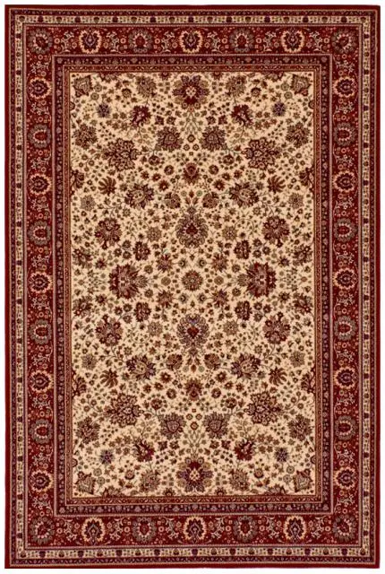 Kashmir woven rug - Cream & Red - Machine woven rug with Traditional design