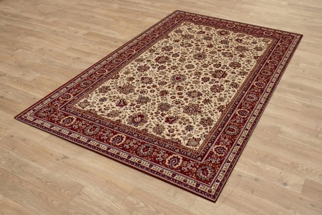 Kashmir woven rug - Cream & Red - Machine woven rug with Traditional design