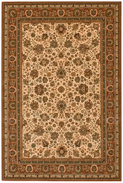 Kashmir woven rug - Cream & Orange - Machine woven rug with Traditional design
