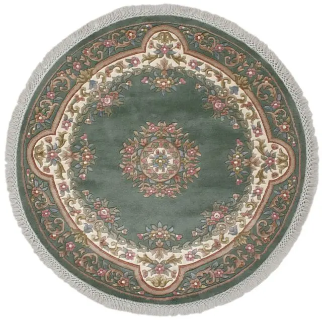 Mahal Indian Rug - Green & Cream - Handknotted Floral design Indian rug MAH002