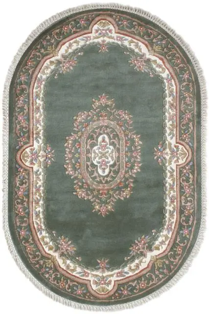 Mahal Indian Rug - Green & Cream - Handknotted Floral design Indian rug MAH002