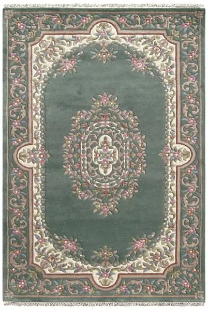 Mahal Indian Rug - Green & Cream - Handknotted Floral design Indian rug