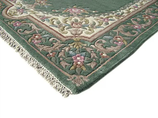 Mahal Indian Rug - Green & Cream - Handknotted Floral design Indian rug MAH002