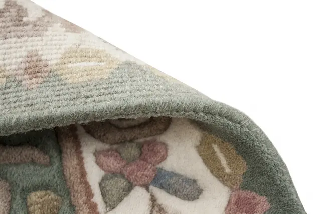 Mahal Indian Rug - Green & Cream - Handknotted Floral design Indian rug MAH002