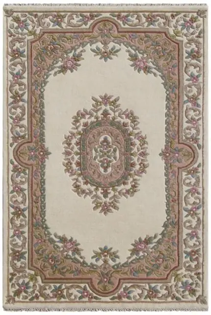 Mahal Indian Rug - Cream & Peach - Handknotted Floral design Indian rug