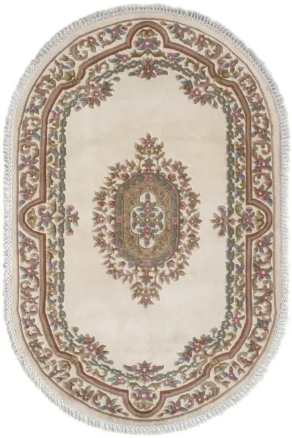 Mahal Indian Rug - Cream - Handknotted Floral design Indian rug MAH023