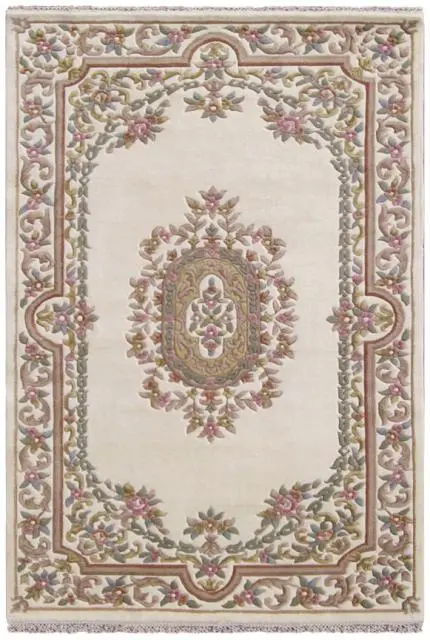 Mahal Indian Rug - Cream - Handknotted Floral design Indian rug