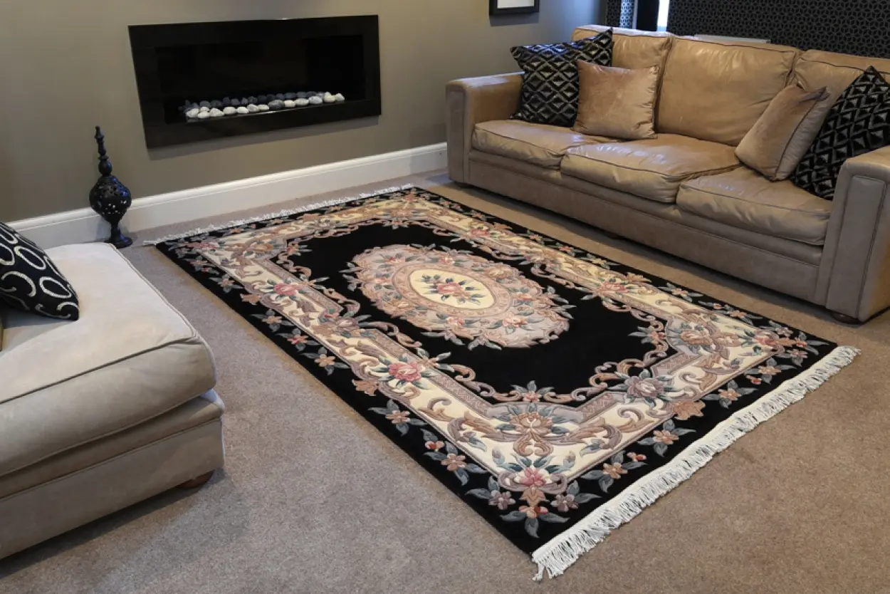 Premier Superwashed Chinese Rug - Black - Luxury handknotted Chinese Rug PSW133