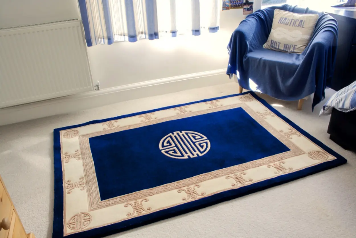 Premier Superwashed Chinese Rug - Blue - Luxury handknotted Chinese Rug PSW427