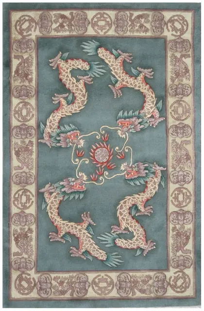 Premier Superwashed Chinese Rug - Green - Luxury handknotted Chinese Rug