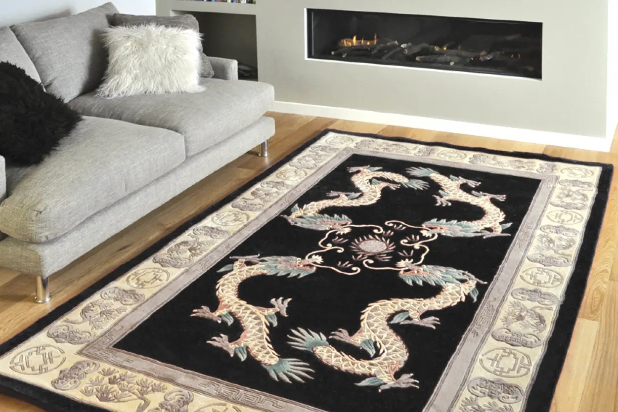 Premier Superwashed Chinese Rug - Black - Luxury handknotted Chinese Rug