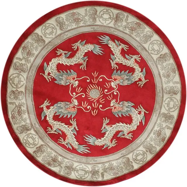 Premier Superwashed Chinese Rug - Red - Luxury handknotted Chinese Rug PSW445
