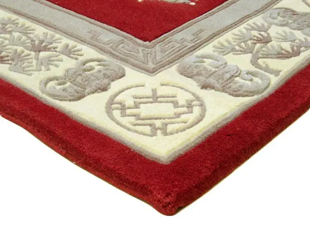 Premier Superwashed Chinese Rug - Red - Luxury handknotted Chinese Rug PSW445