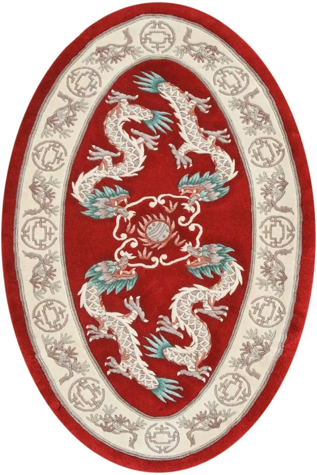 Premier Superwashed Chinese Rug - Red - Luxury handknotted Chinese Rug PSW445