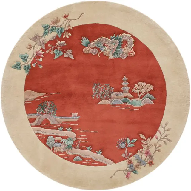 Premier Superwashed Chinese Rug - Orange - Luxury handknotted Chinese Rug PSW461