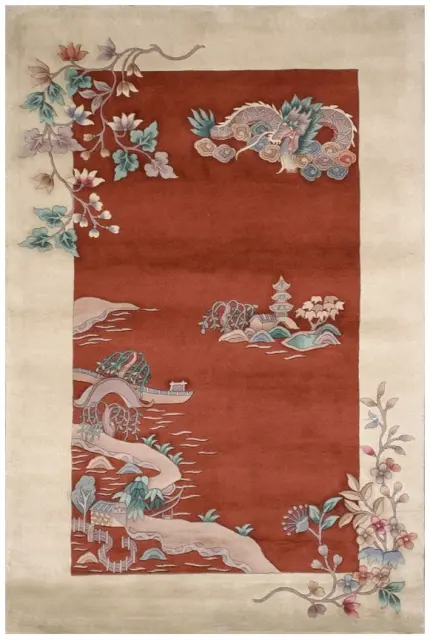 Premier Superwashed Chinese Rug - Orange - Luxury handknotted Chinese Rug