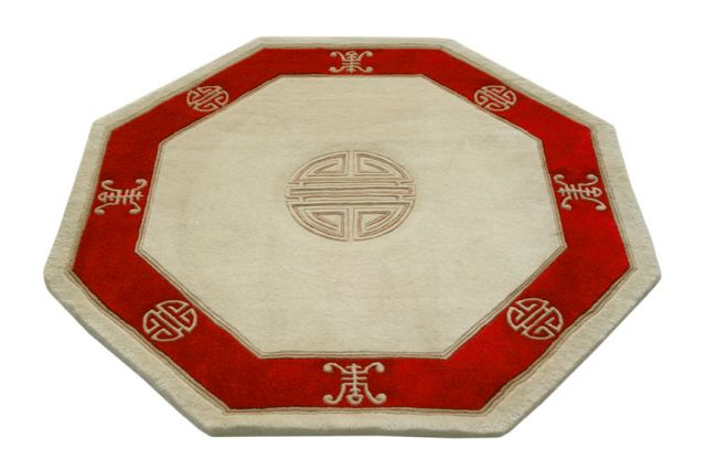 Premier Superwashed Chinese Rug - Cream & Red - Luxury handknotted Chinese Rug PSW521