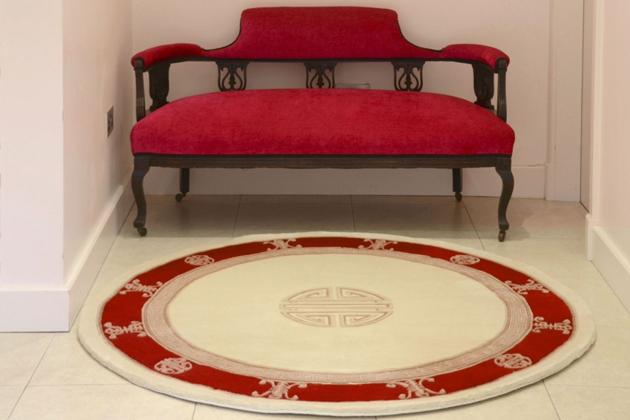 Premier Superwashed Chinese Rug - Cream & Red - Luxury handknotted Chinese Rug PSW521