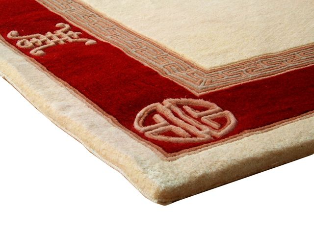 Premier Superwashed Chinese Rug - Cream & Red - Luxury handknotted Chinese Rug PSW521