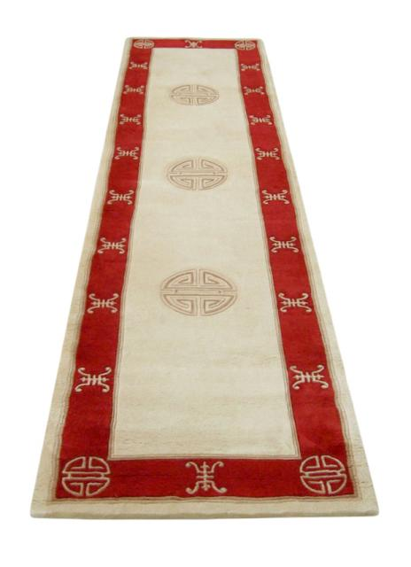 Premier Superwashed Chinese Rug - Cream & Red - Luxury handknotted Chinese Rug PSW521