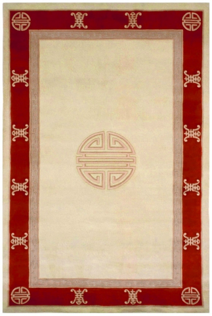 Premier Superwashed Chinese Rug - Cream & Red - Luxury handknotted Chinese Rug PSW521