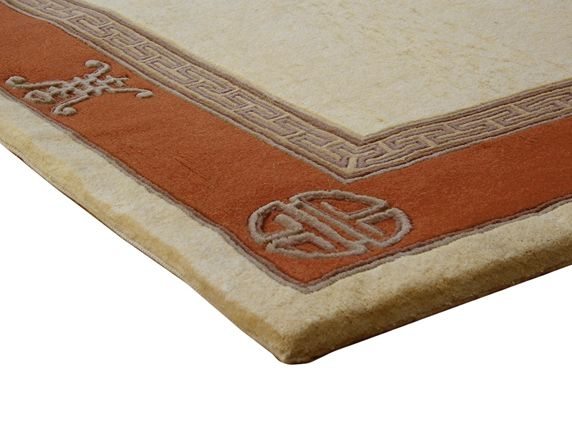 Premier Superwashed Chinese Rug - Cream & Orange - Luxury handknotted Chinese Rug PSW522