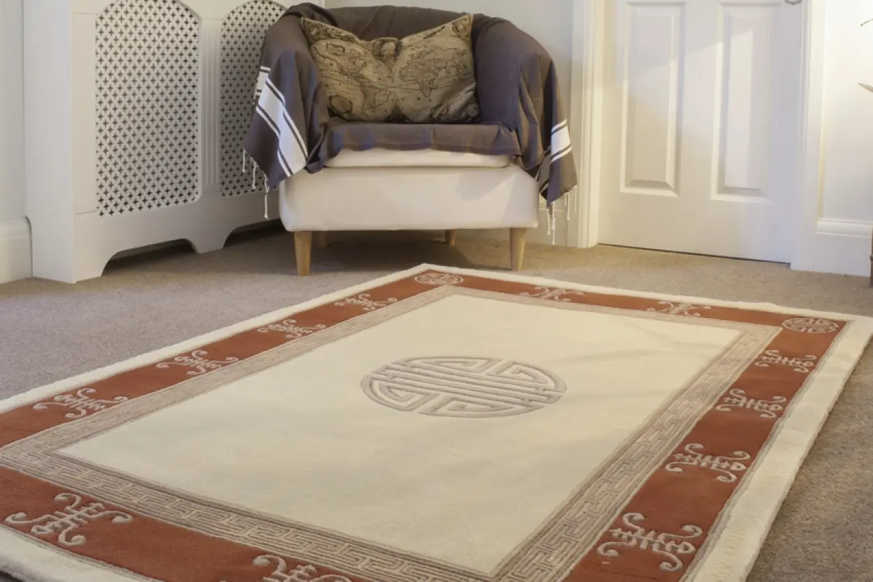 Premier Superwashed Chinese Rug - Cream & Orange - Luxury handknotted Chinese Rug