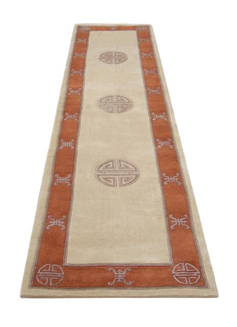 Premier Superwashed Chinese Rug - Cream & Orange - Luxury handknotted Chinese Rug PSW522