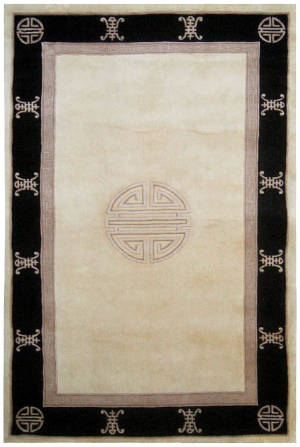 Premier Superwashed Chinese Rug - Cream & Black - Luxury handknotted Chinese Rug PSW523