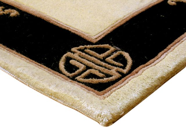 Premier Superwashed Chinese Rug - Cream & Black - Luxury handknotted Chinese Rug PSW523