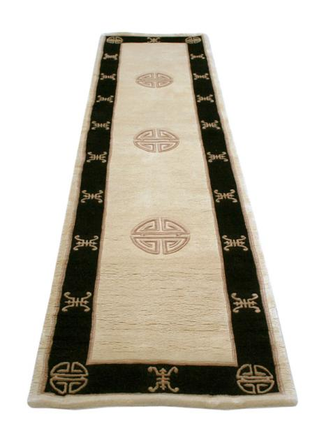 Premier Superwashed Chinese Rug - Cream & Black - Luxury handknotted Chinese Rug PSW523