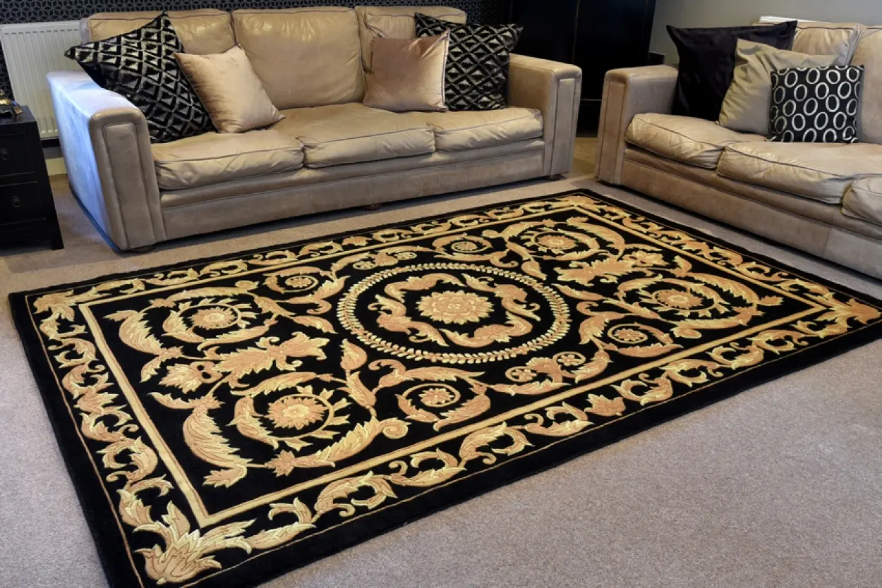 Premier Superwashed Chinese Rug - Black & Gold - Luxury handknotted Chinese Rug