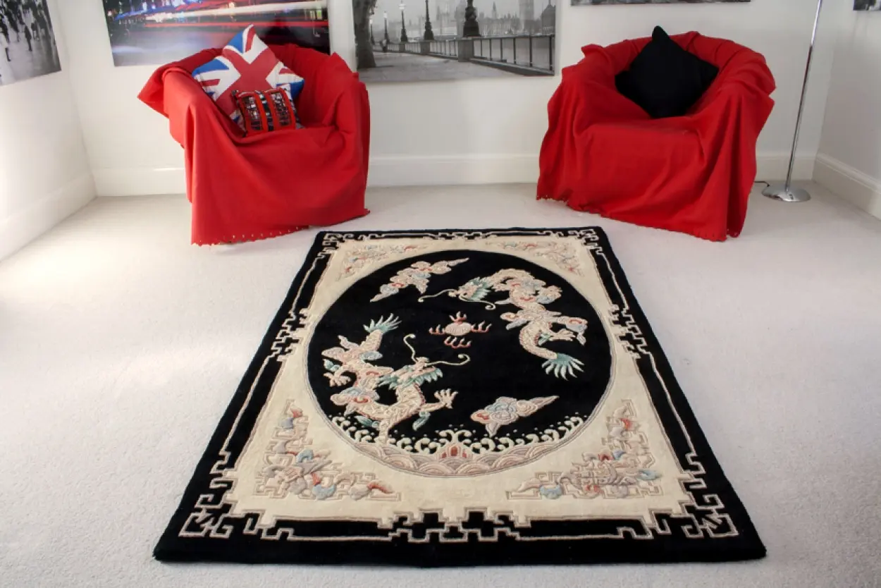 Premier Superwashed Chinese Rug - Black - Luxury handknotted Chinese Rug