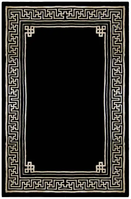 Premier Superwashed Chinese Rug - Black & Cream - Luxury handknotted Chinese Rug