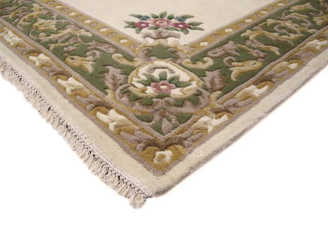 Super Rajbik rug - Cream & Green - Handknotted Indian Aubusson design rug RAJ001