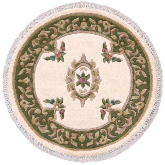 Super Rajbik rug - Cream & Green - Handknotted Indian Aubusson design rug RAJ001