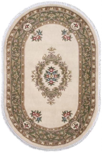 Super Rajbik rug - Cream & Green - Handknotted Indian Aubusson design rug RAJ001