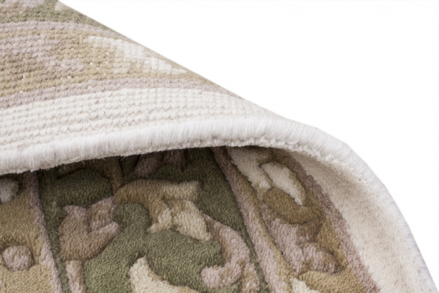 Super Rajbik rug - Cream & Green - Handknotted Indian Aubusson design rug RAJ001