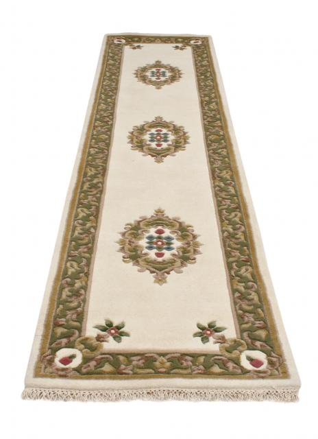 Super Rajbik rug - Cream & Green - Handknotted Indian Aubusson design rug RAJ001