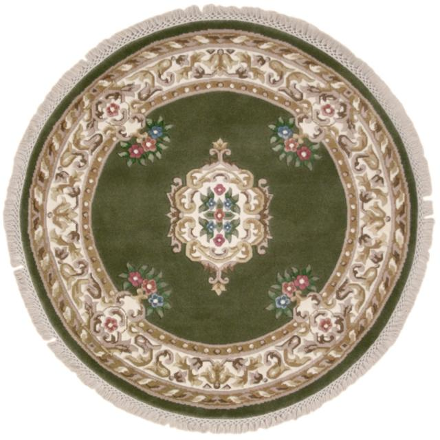 Super Rajbik rug - Green & Cream - Handknotted Indian Aubusson design rug RAJ002