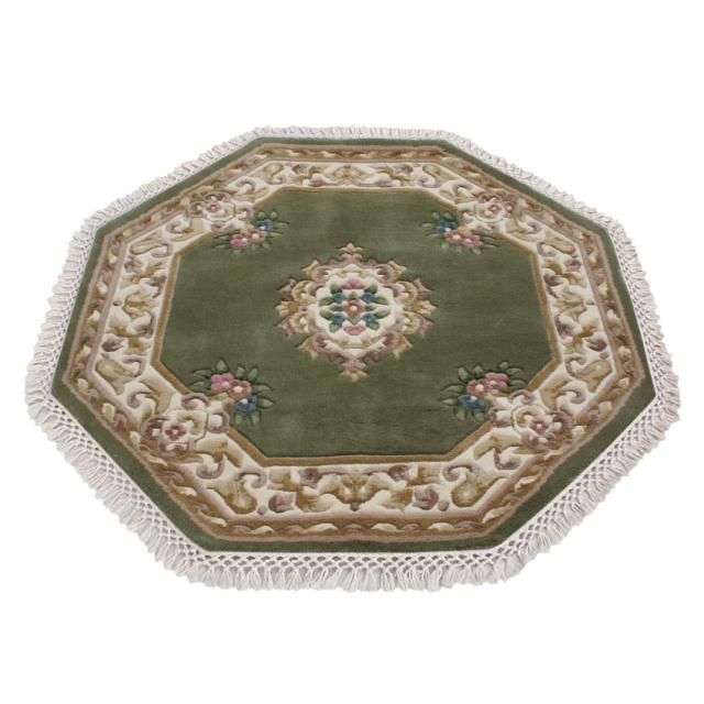 Super Rajbik rug - Green & Cream - Handknotted Indian Aubusson design rug RAJ002