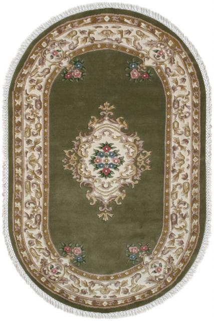 Super Rajbik rug - Green & Cream - Handknotted Indian Aubusson design rug RAJ002
