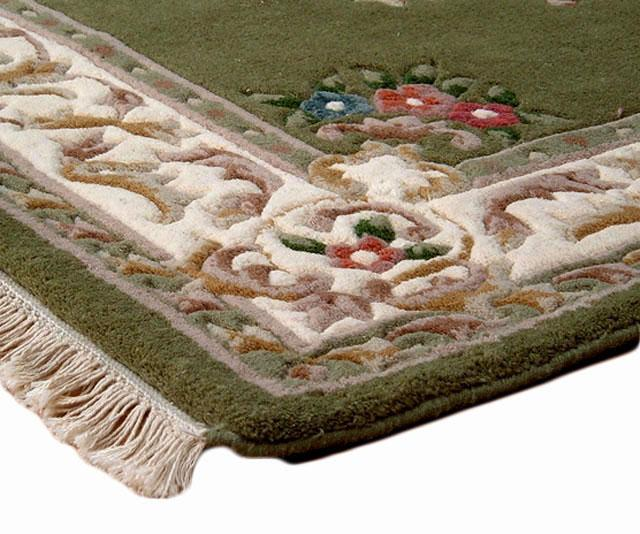 Super Rajbik rug - Green & Cream - Handknotted Indian Aubusson design rug RAJ002