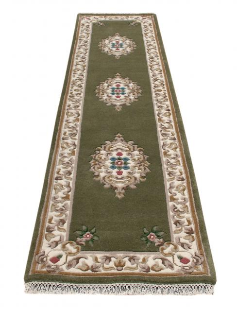 Super Rajbik rug - Green & Cream - Handknotted Indian Aubusson design rug RAJ002